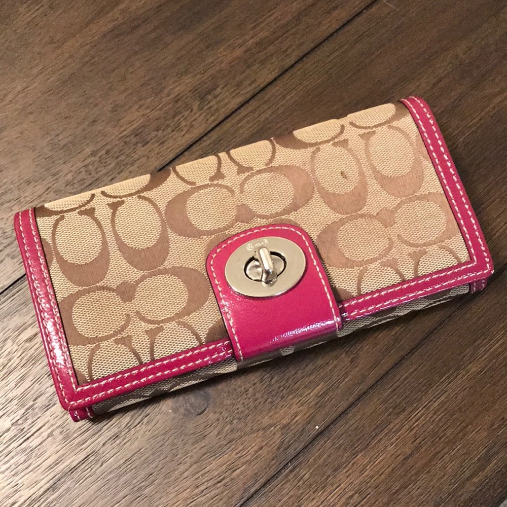 Tan/pink leather coach wallet